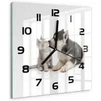 Tulup Wandklok - Hond en kat Gekleurde Glazen Klok - 30x30 cm - Zwart Glazen Klok Met Print - Zwarte handen - Vierkante Klok - Moderne Wandklok Glas - Wandklok Glas Decoratie