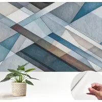 Wallfluent Zelfklevend Fotobehang - Blauw Vliesbehang - 152x104 cm - Abstracte Geometrie Fotobehang - Woonkamer behang Geometrie - Bubble Free Behang - Makkelijk Aan Te Brengen Behang