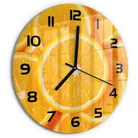Tulup Wandklok - Sinaasappelschijfjes Wandklok Glas Met Motief - fi30 cm - Oranje Decoratieve Glazen Klok - Zwarte handen - Ronde Klok - Gekleurde Glazen Klok - Glazen Klok Met Print