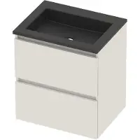 Basic Line Aura 46 Badmeubel 60x46x62cm - Greeploos - Wastafel Midden Mat Zwart - Zonder Kraangat - Ice White - Badkamermeubels, Badmeubel Sets