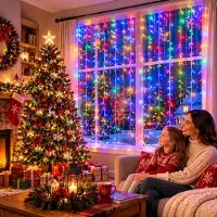 UISEBRT LED-lichtslinger "Eisregen", 10 meter, 400 LED's, multicolor, 8 lichtmodi, synchroniseerbaar, feestelijke wand- en raamdecoratie
