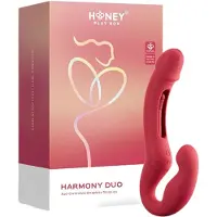 Honey Play Box Harmony Duo - app-gestuurde strap-on vibrator met tongfunctie (rood)