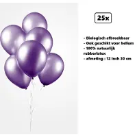 Partyxplosion 25x Ballonnen 12 inch pearl paars 30cm - biologisch afbreekbaar - Festival feest party verjaardag landen helium lucht thema