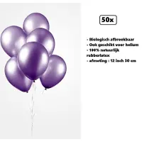 Partyxplosion 50x Ballonnen 12 inch pearl paars 30cm - biologisch afbreekbaar - Festival feest party verjaardag landen helium lucht thema