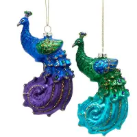 Kurt S. Adler 6 inch Glass Peacock Orn 2/Asstd 8,89x3,81x15,24 cm kerstornament