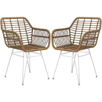 HOMCOM -Esszimmerstühle-PE-Rattan, Stahl-56L x 60B x 79H cm-Hellbraun+Weiß