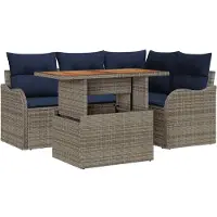 vidaXL Tuinbank Set 5 st 4-Aantal zitplaatsen Grijs en Marineblauw