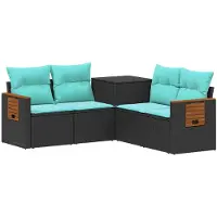 vidaXL - Bankstel - 5 - st - Zwart - en - Blauw - 179 - x - 179 - x - 85 - cm