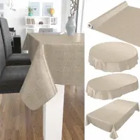 ANRO Tafelzeil op rol Linnenlook Beige 140cm x 20m – Afwasbaar Tafelkleed Rechte rand Waterafstotend