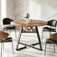 INONEFT Eettafel Rond 120cm, Eettafels, Tafel, ruimtebesparende houten keukentafel in industriële stijl, vintage bruin