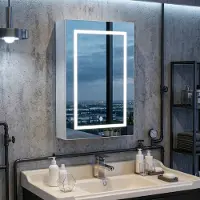 INONEFT Badspiegel met LED-touchfunctie, anti-condens, 50x50x70 cm, 3-kleurige verlichting, spiegelkast, badkamerspiegel, wit