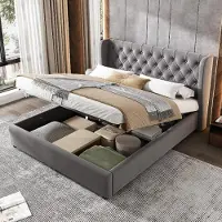 Ropilly Boxspringbed 140x200 cm, grijs, fluweel, met opbergruimte, hydraulische bedbodem en lattenbodem, geschikt voor de slaapkamer