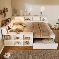 Ropilly Klapbed van 90x200 cm met draaibaar bureau en matras, ruimtebesparend wandbed met wielen van hout en metaal in wit/houtkleur