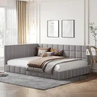 Ropilly Polsterbed 140x200 cm met lattenbodem, slaapbank van fluweelstof in grijs, dagbed in mid-century modern design met rugleuning