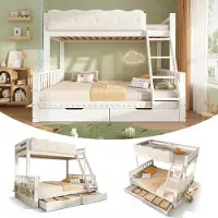 Ropilly Hoogslaper 90x200 cm voor kinderen en tieners, laag metalen bed met een opbergladder en opbergruimte onder het bed, wit