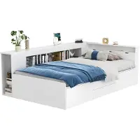 Ropilly Kinderbed 90x200 cm, wit, gemaakt van MDF. Multifunctioneel kinderbed met opbergruimte, lades en een lattenbodem, ideaal voor de kinderkamer