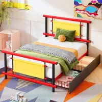 Ropilly Kinderbed van metaal, 90x200 cm, met lades, stevige stalen constructie, ruimtebesparend eenpersoonsbed voor kinderkamers, verkrijgbaar in blauw of rood