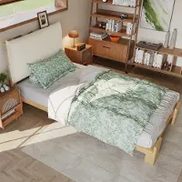 Ropilly Boxspringbed 90x200 cm, naturel, gemaakt van grenen, schuim en multiplex, met een gestoffeerde rugleuning en stevige lattenbodem. Geschikt voor de slaapkamer