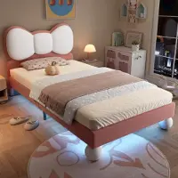 Ropilly Slaapbank 90x200 cm, beige/roze, fluweel, met LED-verlichting en een stevig lattenbodem, geschikt voor de slaapkamer