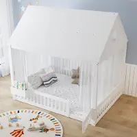 Ropilly Bedframe voor kinderbed, 140x200 cm, wit, gemaakt van grenen, MDF en multiplex, met lattenbodem en een klein opbergvak, geschikt voor de slaapkamer