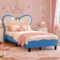 INONEFT Kinderbed, gestoffeerd bed 90x200 cm met leeslamp, eenpersoonsbed met verstelbaar hoofdeinde en lattenbodem, kinderbed voor jongens en meisjes, fluweel, blauw