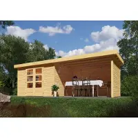 Karibu Woodfeeling tuinhuis Askola 5, in een set met een uitbouw, 2,80 meter breed, in natuurlijke staat; artikelnummer 77736