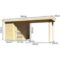 Karibu Woodfeeling tuinhuis Schwandorf 3, in een set met een aanbouwdak, 2,80 meter breed, in natuurlijke staat; artikelnummer 77742