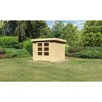 Karibu Tuinhuis Askola 3,5, kleur terragrau, in een set met een uitbouw van 2,40 meter breed en zij- en achterwanden van 19 mm dik