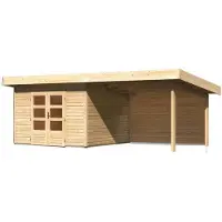 Karibu Tuinhuis Northeim, kleur: antraciet, set met een uitbouwdak. Breedte: 3,3 meter, achterwand: 28 mm