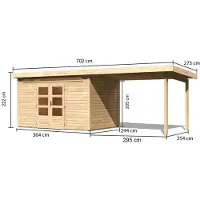 Karibu Woodfeeling tuinhuis Kandern 6, in een set met een uitbouw, breedte 2,95 meter, in natuurlijke staat; artikelnummer 82999