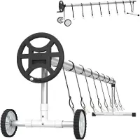 QEENTOE Poolrolsysteem Premium, 3-5,70 m, rol voor zonnefolie en poolzeilen, 2 wielen, inclusief banden, weerbestendig materiaal
