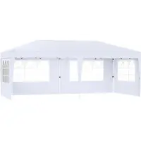 QEENTOE 3x6 meter inklapbare tuinpaviljoen, wit, met 6 zijwanden, in hoogte verstelbaar, stabiel, waterdichte UV-bescherming, geschikt voor feesten, bruiloften, festivals en kamperen