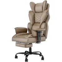 QEENTOE Ergonomische bureaustoel voor managers, bruin, met hoge rugleuning, voetsteun, draaibare stoel met wielen en beklede armleuningen, comfortabele bureaustoel voor thuis en kantoor