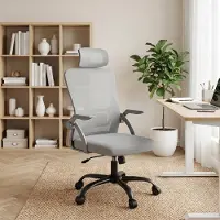 QEENTOE bureaustoel, mesh-stoel, ergonomisch, demontabel, met voetsteun, hoofdsteun en lendensteun, 105° kantelfunctie, geschikt voor thuiswerken, kantoor en studeerkamer, grijs