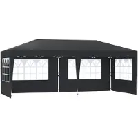 QEENTOE 3x6 meter inklapbare tuinpaviljoen, antracietkleurig, met 6 zijwanden, in hoogte verstelbaar, stabiel, waterdichte UV-bescherming, geschikt voor feesten, bruiloften, festivals en kamperen
