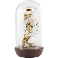 Hermle - Tafelklok mechanisch noten voet / glazen stolp / opwinden met sleutel 23018-030791 - 14 daags uurwerk