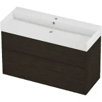 Proline Zara Badmeubel In Kader 120x46cm - 2 Laden Asymmetrisch - Opbouwgrepen - Wastafel Midden Glans Wit - 1 Kraangat - Mokka Oak - Badkamermeubels,