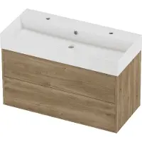 Proline Zara Badmeubelset Porselein Loft 2 Kraangaten Voor Grepen 100x46x65 cm Glans Wit Cider Oak