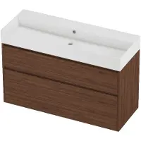 Proline Zara Badmeubel In Kader 120x46cm - 2 Laden Asymmetrisch - Greeploos - Wastafel Midden Glans Wit - Zonder Kraangat - Indian Walnut