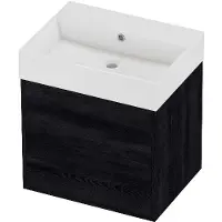 Proline Zara Badmeubel In Kader 60x46cm - 2 Laden Symmetrisch - Opbouwgrepen - Wastafel Midden Glans Wit - Zonder Kraangat - Black Oak