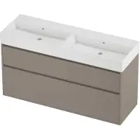 Proline Zara Badmeubel In Kader 140x46cm - 2 Laden Asymmetrisch - Greeploos - Wastafel Dubbel Glans Wit - Zonder Kraangat - Clay Beige