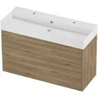 Proline Zara Badmeubel In Kader 120x46cm - 2 Laden Asymmetrisch - Opbouwgrepen - Wastafel Midden Glans Wit - 2 Kraangaten - Cider Oak