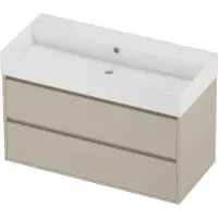 Proline Zara Badmeubel In Kader 100x46cm - 2 Laden Symmetrisch - Greeploos - Wastafel Midden Glans Wit - Zonder Kraangat - Soft Linen