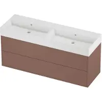 Proline Zara Badmeubel In Kader 140x46cm - 2 Laden Symmetrisch - Opbouwgrepen - Wastafel Dubbel Glans Wit - Zonder Kraangat - Beauty Blush