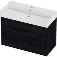 Proline Zara Badmeubel In Kader 100x46cm - 2 Laden Asymmetrisch - Opbouwgrepen - Wastafel Midden Glans Wit - 1 Kraangat - Black Oak - Badkamermeubels,