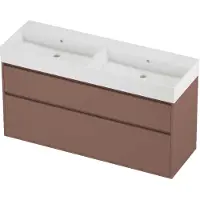 Proline Zara Badmeubel In Kader 140x46cm - 2 Laden Asymmetrisch - Greeploos - Wastafel Dubbel Glans Wit - Zonder Kraangat - Beauty Blush
