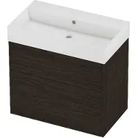 Proline Zara Badmeubel In Kader 80x46cm - 2 Laden Asymmetrisch - Opbouwgrepen - Wastafel Midden Glans Wit - Zonder Kraangat - Mokka Oak
