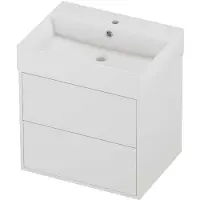 Proline Zara Badmeubel In Kader 60x46cm - 2 Laden Symmetrisch - Opbouwgrepen - Wastafel Midden Glans Wit - 1 Kraangat - Matt White - Badkamermeubels,