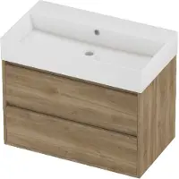 Proline Zara Badmeubel In Kader 80x46cm - 2 Laden Symmetrisch - Greeploos - Wastafel Midden Glans Wit - Zonder Kraangat - Cider Oak - Badkamermeubels,
