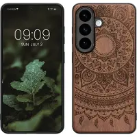 Kwmobile telefoonhoesje geschikt voorSamsung Galaxy S26 - Hoesje met bumper - hout - In donkerbruin Indian Sun design